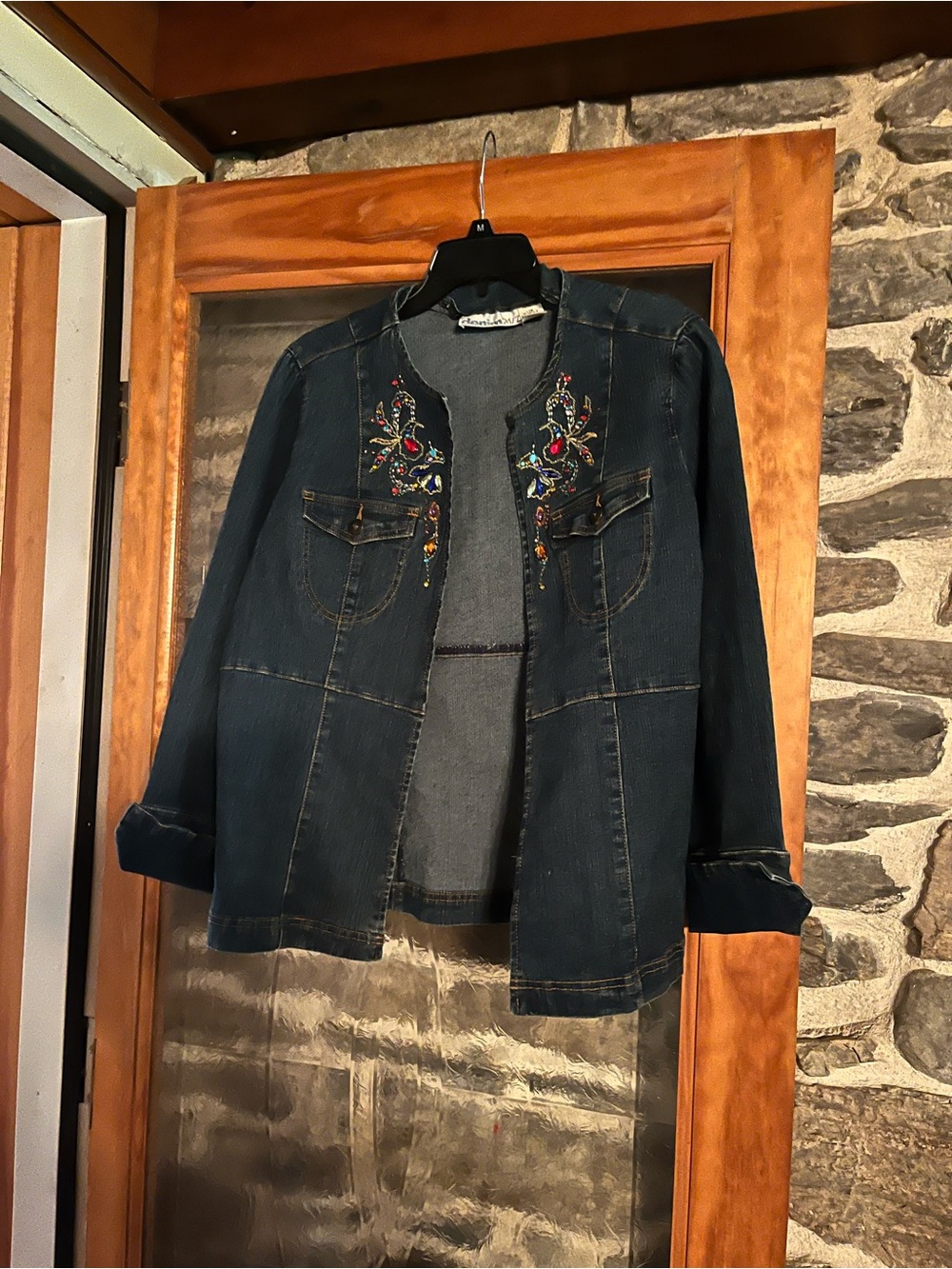 Denim 24/7 Dark Blue Embroidered Jean Jacket